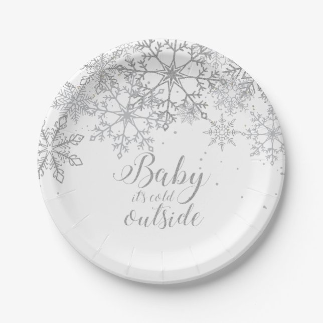 Baby it's Cold Outside Baby Showe Silber Pappteller (Vorderseite)
