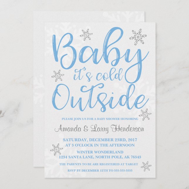 Baby It's Cold Outside Baby Shower Invite - Blue Einladung (Vorne/Hinten)