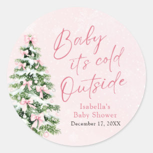 Baby-It's-Cold-Outside-Baby-Shower mit rosa Schlei Runder Aufkleber