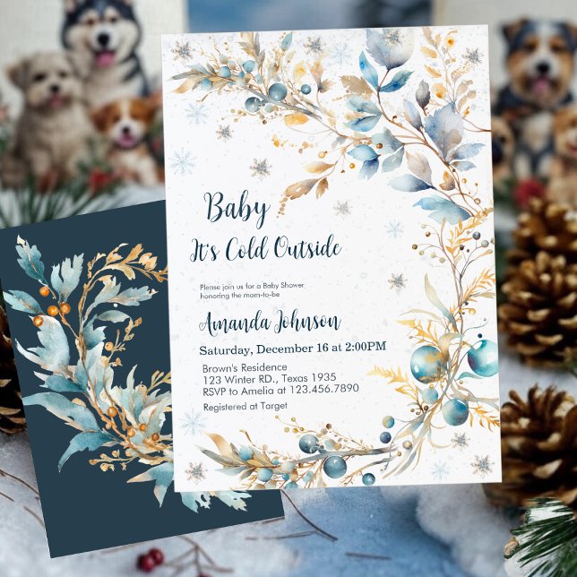 Baby It's Cold Outside Baby Shower Navy Gold Einladung (Von Creator hochgeladen)