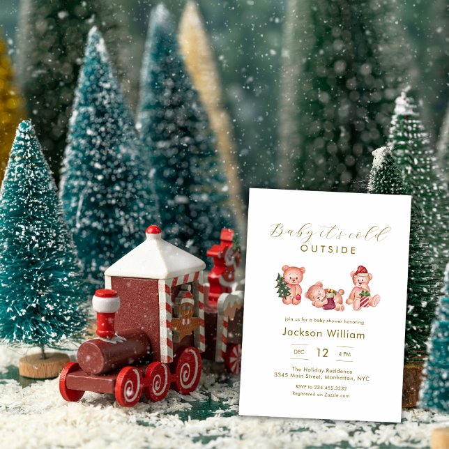 Baby It's Cold Outside Bear Winter Baby Shower Einladung (Baby It's Cold Outside Bear Winter Baby Shower Invitation)