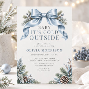 Baby It's Cold Outside Blaue Schleife Baby-Party Einladung