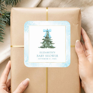 Baby It's Cold Outside Blaue Schleife Baby-Party Quadratischer Aufkleber