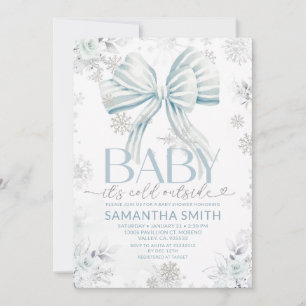 Baby It's Cold Outside Blaue Schleife Winter-Baby- Einladung