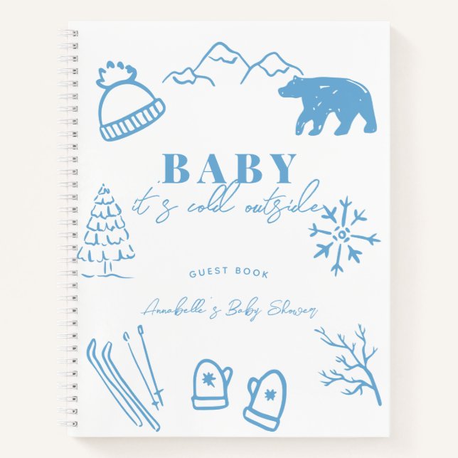 Baby It's Cold Outside Blue Baby Shower Guest Book Notizbuch (Vorderseite)