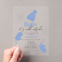 Baby It's Cold Outside Blue Beanie Boy Baby Shower Acryleinladungen