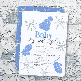 Baby It's Cold Outside Blue Beanie Boy Baby Shower Einladung