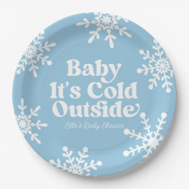 Baby It's Cold Outside Blue Snowflake Baby Shower Pappteller
