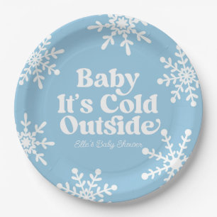Baby It's Cold Outside Blue Snowflake Baby Shower Pappteller