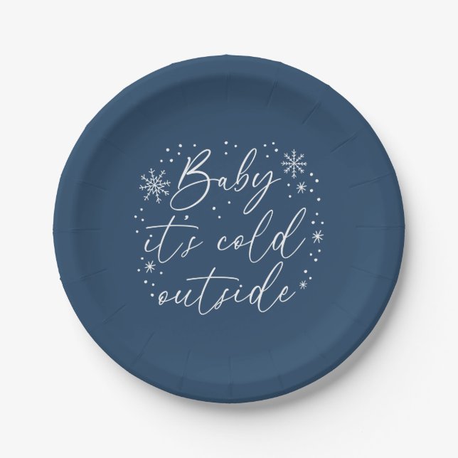 Baby It's Cold Outside Blue Snowflake Baby Shower Pappteller (Vorderseite)
