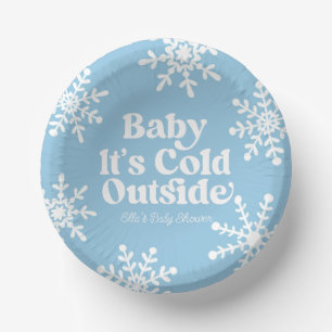 Baby It's Cold Outside Blue Snowflake Baby Shower Pappteller