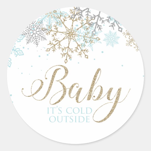 Baby It's Cold Outside Blue Snowflake Baby Shower Runder Aufkleber (Vorderseite)