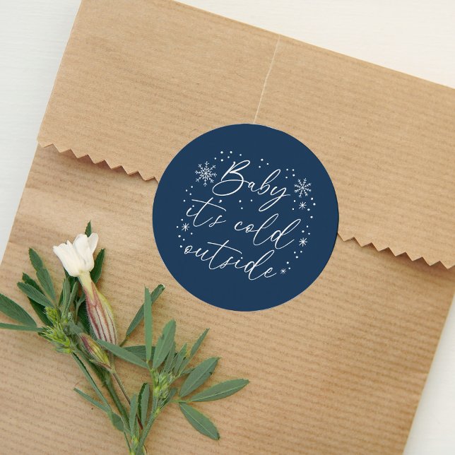 Baby It's Cold Outside Blue Snowflake Baby Shower Runder Aufkleber (Von Creator hochgeladen)