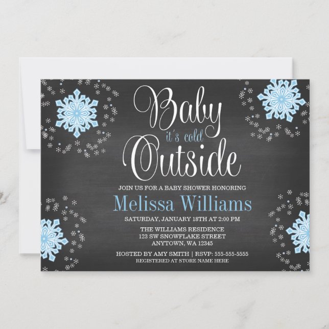 Baby It's Cold Outside Blue Snowflakes Baby Dusche Einladung (Vorderseite)