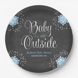 Baby It's Cold Outside Blue Snowflakes Baby Dusche Pappteller