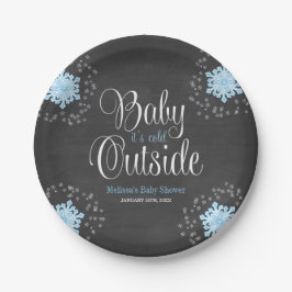Baby It's Cold Outside Blue Snowflakes Baby Dusche Pappteller