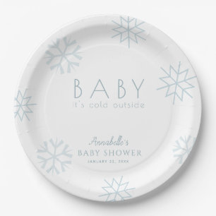 Baby It's Cold Outside Blue Snowflakes Baby Dusche Pappteller
