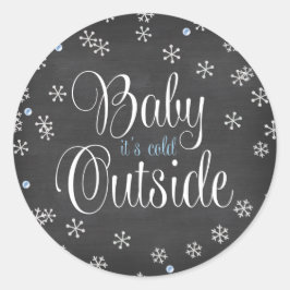 Baby It's Cold Outside Blue Snowflakes Baby Dusche Runder Aufkleber