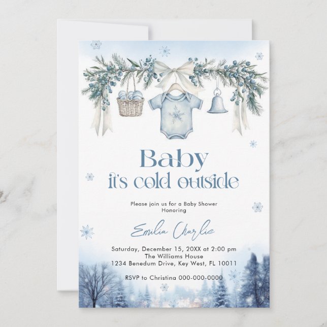 Baby it's Cold Outside Boy clothesline Baby Shower Einladung (Vorderseite)