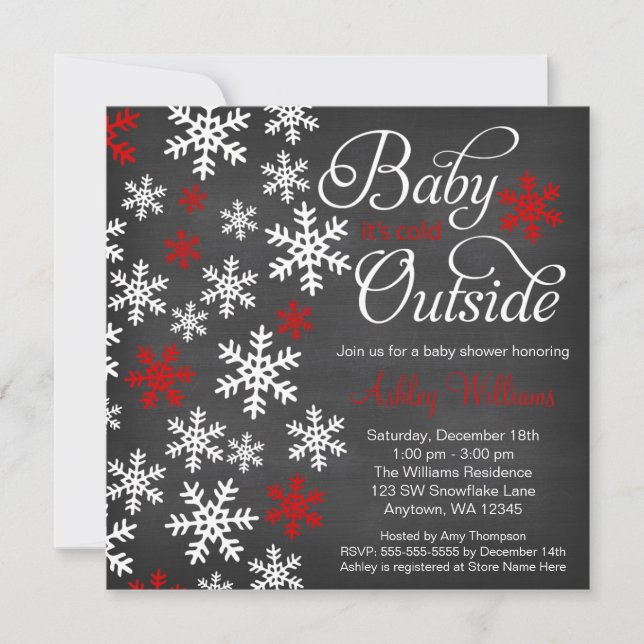 Baby It's Cold Outside Chalkboard Red Baby Dusche Einladung (Vorderseite)