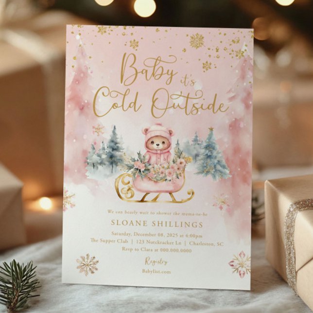 Baby It's Cold Outside Christmas Bear Baby Shower Einladung (Von Creator hochgeladen)
