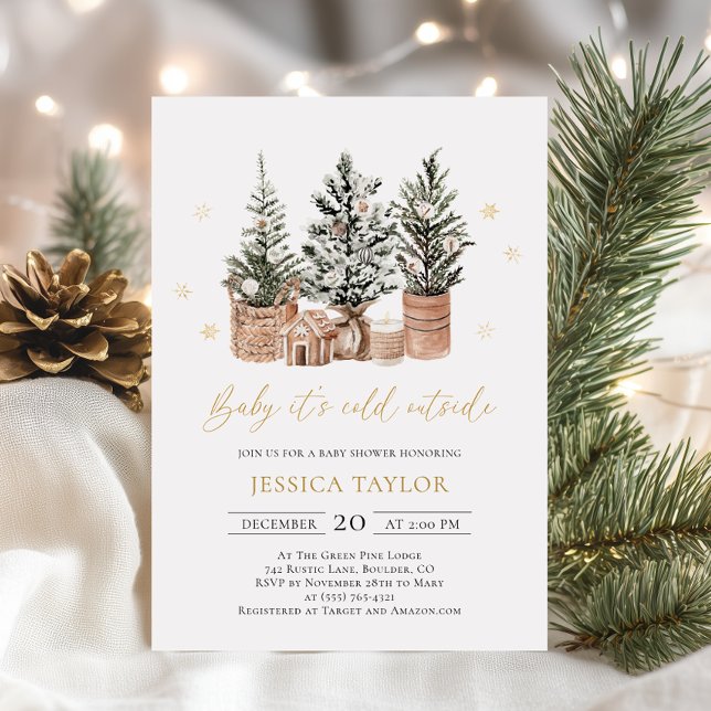 Baby It's Cold Outside Christmas Trees Baby Shower Einladung (Von Creator hochgeladen)