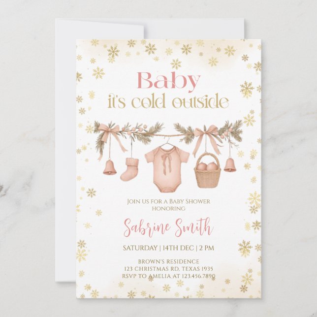 Baby it's cold outside Girl clothes Baby Shower Einladung (Vorderseite)
