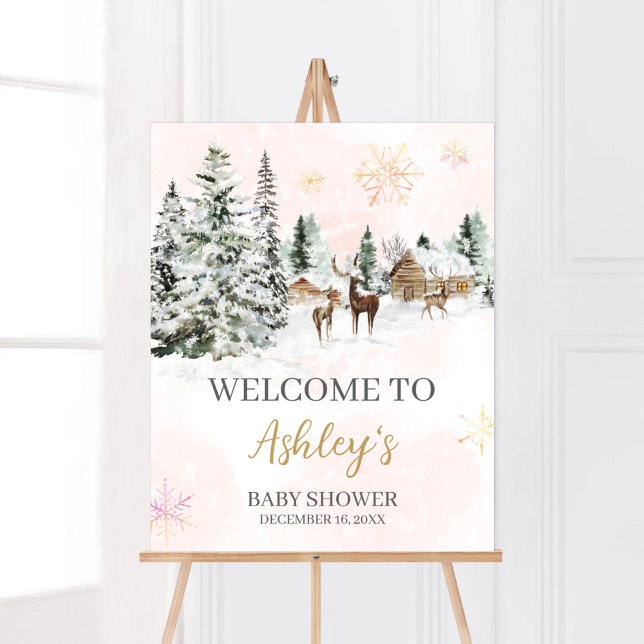 Baby It's Cold Outside Girl Winter Willkommen Poster (Winter Wonderland Baby Shower Welcome Sign)