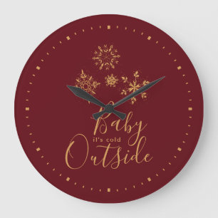 Baby it's Cold Outside Golden Snowflakes Große Wanduhr
