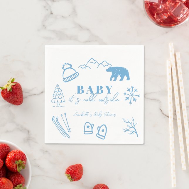 Baby It's Cold Outside Hand-drawn Blue Baby Shower Serviette (Beispiel)