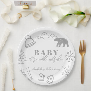 Baby It's Cold Outside Handgezeichnete graue Babyp Pappteller