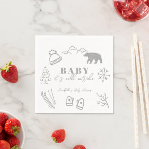 Baby It's Cold Outside Handgezeichnete graue Babyp Serviette