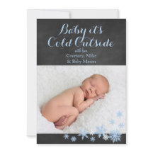 Baby It's Cold Outside Holiday Foto Card in Blue
