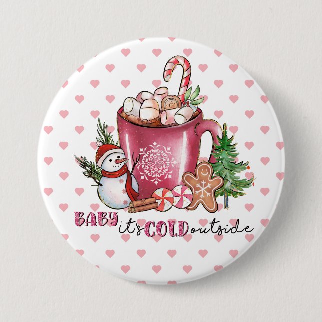 Baby It's Cold Outside Hot Kakao Tasse, Snowman Button (Vorderseite)