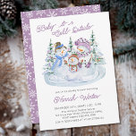 Baby it's Cold Outside Jolly Snowman Baby Shower Einladung<br><div class="desc">Snowman Baby Shower invitation lettered with "baby it's cold outside" in a color palette of lavender and white. Cute watercolor design with trio of merry snowmen surrounded by christmas trees. The winter holiday season invite has snowflakes on the back and curly typography.</div>