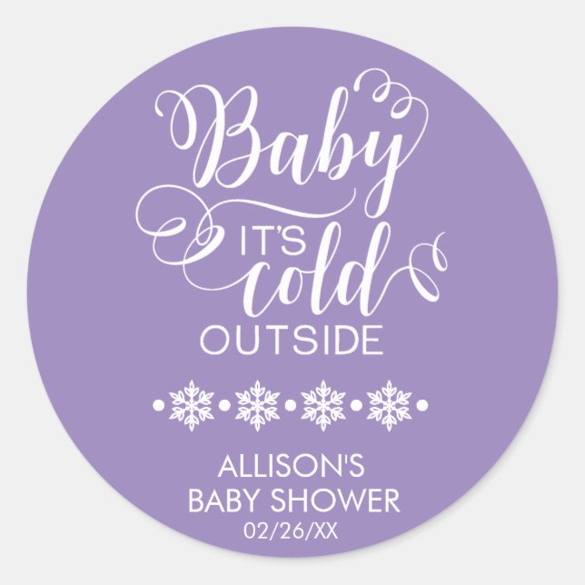 Baby It's Cold Outside Lila Baby Shower Sticker (Vorderseite)