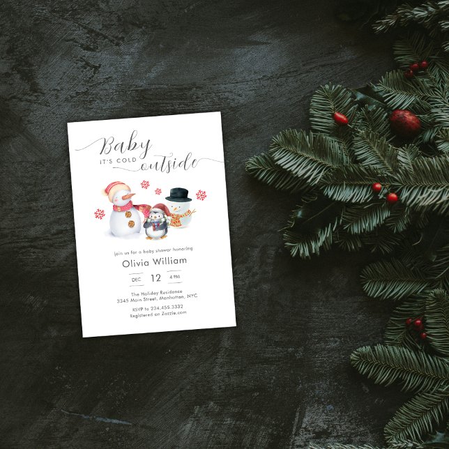 Baby It's Cold Outside Pinguin Schneemann Baby Sho Einladung (Baby It's Cold Outside Penguin Snowman Baby Shower Invitation)