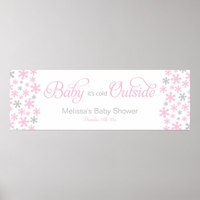 Baby It's Cold Outside Pink Baby Shower Banner Poster (Vorne)