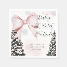 Baby It's Cold Outside Pink Bow Baby Shower Serviette