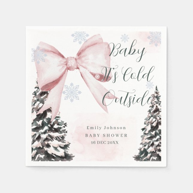 Baby It's Cold Outside Pink Bow Baby Shower Serviette (Vorderseite)