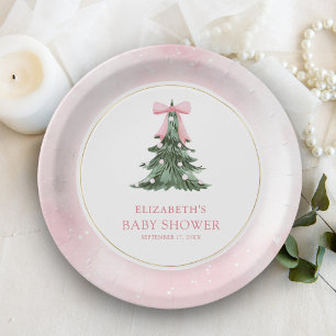 Baby It's Cold Outside Pink Bow Babyparty Pappteller