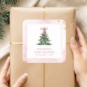 Baby It's Cold Outside Pink Bow Babyparty Quadratischer Aufkleber