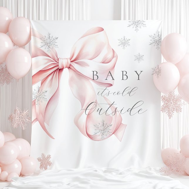 Baby It's Cold Outside Pink Bow Backdrop Wandteppich (Von Creator hochgeladen)