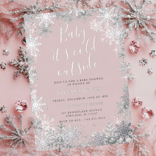 Baby It's Cold Outside Pink Silber-Baby-Party Folieneinladung