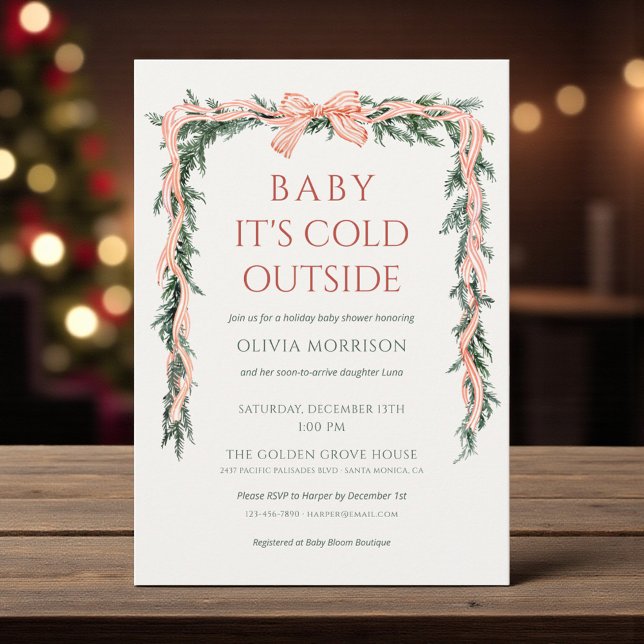 Baby It's Cold Outside Red Bow Baby Shower Einladung (Von Creator hochgeladen)