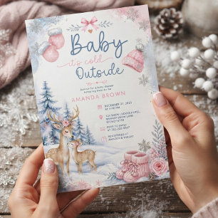 Baby It's Cold Outside Reh-Wald-Baby-Party-Einladu Einladung