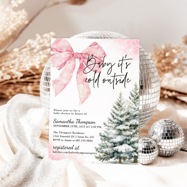Baby It's Cold Outside Rosa Schleife Winter Babypa Einladung (Von Creator hochgeladen)