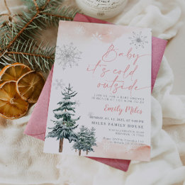 Baby It's Cold Outside Rosa Winter-Baby-Party Einladung