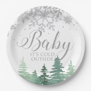 Baby It's Cold Outside Schneeflocken und Bäume Pappteller