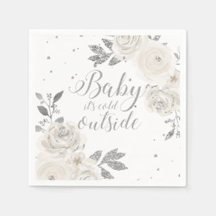 Baby it's Cold Outside Silber Glitter Floral Servi Serviette